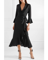 schwarzes Wickelkleid aus Seide mit Rüschen von Michael Kors Collection