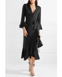 schwarzes Wickelkleid aus Seide mit Rüschen von Michael Kors Collection