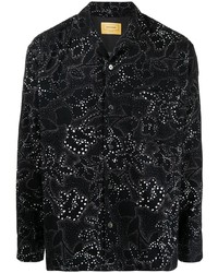 schwarzes Wolllangarmhemd mit Blumenmuster von Seven By Seven