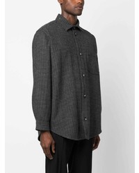 schwarzes Wolllangarmhemd mit Hahnentritt-Muster von Nanushka