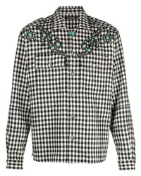 schwarzes Wolllangarmhemd mit Vichy-Muster von Roberto Cavalli