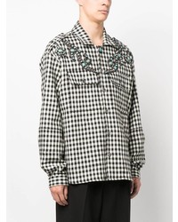 schwarzes Wolllangarmhemd mit Vichy-Muster von Roberto Cavalli