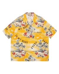 senf bedrucktes Kurzarmhemd von Gucci