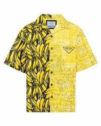 senf bedrucktes Kurzarmhemd von Prada