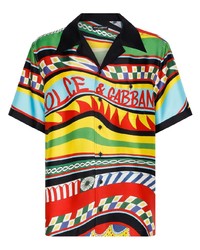 senf bedrucktes Seide Kurzarmhemd von Dolce & Gabbana