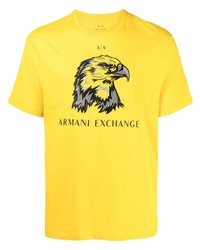 senf bedrucktes T-Shirt mit einem Rundhalsausschnitt von Armani Exchange