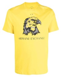 senf bedrucktes T-Shirt mit einem Rundhalsausschnitt von Armani Exchange