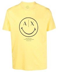 senf bedrucktes T-Shirt mit einem Rundhalsausschnitt von Armani Exchange