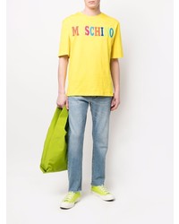 senf bedrucktes T-Shirt mit einem Rundhalsausschnitt von Moschino