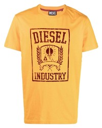 senf bedrucktes T-Shirt mit einem Rundhalsausschnitt von Diesel