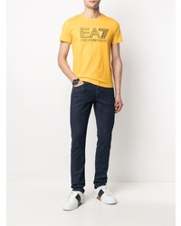 senf bedrucktes T-Shirt mit einem Rundhalsausschnitt von Ea7 Emporio Armani