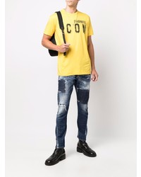 senf bedrucktes T-Shirt mit einem Rundhalsausschnitt von DSQUARED2