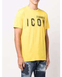 senf bedrucktes T-Shirt mit einem Rundhalsausschnitt von DSQUARED2