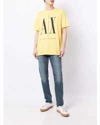 senf bedrucktes T-Shirt mit einem Rundhalsausschnitt von Armani Exchange