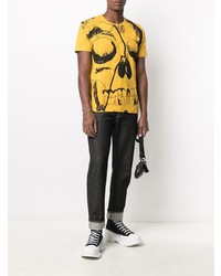 senf bedrucktes T-Shirt mit einem Rundhalsausschnitt von Alexander McQueen