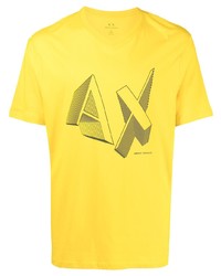 senf bedrucktes T-Shirt mit einem V-Ausschnitt von Armani Exchange