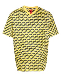 senf bedrucktes T-Shirt mit einem V-Ausschnitt von Ferrari