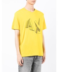 senf bedrucktes T-Shirt mit einem V-Ausschnitt von Armani Exchange