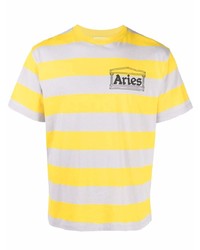 senf horizontal gestreiftes T-Shirt mit einem Rundhalsausschnitt von Aries