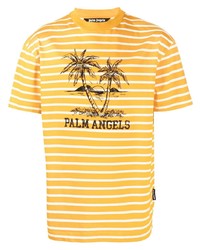 senf horizontal gestreiftes T-Shirt mit einem Rundhalsausschnitt von Palm Angels