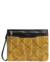 senf Leder Clutch mit Schlangenmuster