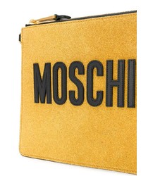 senf Leder Clutch von Moschino