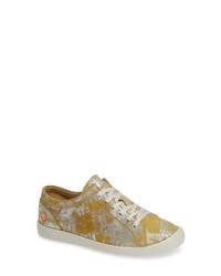 senf Leder niedrige Sneakers