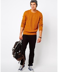 senf Pullover mit einem Rundhalsausschnitt von Solid