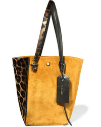 senf Shopper Tasche aus Wildleder mit Leopardenmuster