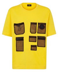 senf T-Shirt mit einem Rundhalsausschnitt mit Flicken