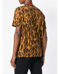 senf T-Shirt mit einem Rundhalsausschnitt mit Leopardenmuster von Versace