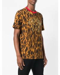 senf T-Shirt mit einem Rundhalsausschnitt mit Leopardenmuster von Versace