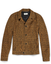 senf Wildlederjacke mit Leopardenmuster