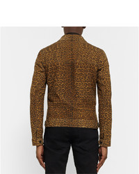 senf Wildlederjacke mit Leopardenmuster von Saint Laurent