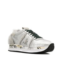 silberne bedruckte Leder niedrige Sneakers von Premiata
