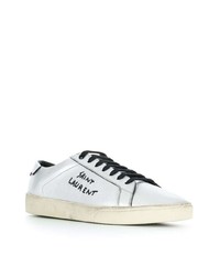 silberne bedruckte Leder niedrige Sneakers von Saint Laurent