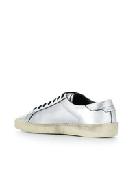 silberne bedruckte Leder niedrige Sneakers von Saint Laurent