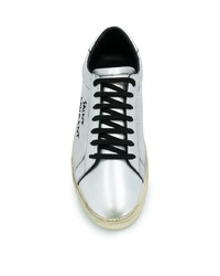 silberne bedruckte Leder niedrige Sneakers von Saint Laurent