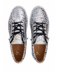 silberne bedruckte Leder niedrige Sneakers von Giuseppe Zanotti