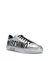 silberne bedruckte Leder niedrige Sneakers von Moschino