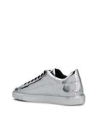 silberne bedruckte Leder niedrige Sneakers von Moschino