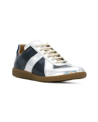 silberne bedruckte Leder niedrige Sneakers von Maison Margiela