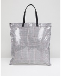 silberne bedruckte Shopper Tasche aus Leder von ASOS DESIGN