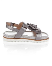 silberne flache Sandalen aus Leder von Alba Moda