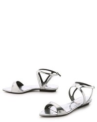 silberne flache Sandalen aus Leder von Narciso Rodriguez