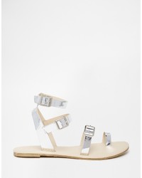 silberne flache Sandalen aus Leder von Asos