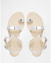 silberne flache Sandalen aus Leder von Asos