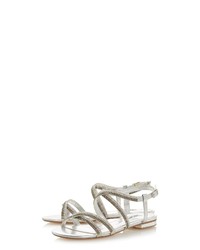 silberne flache Sandalen aus Leder von Dune London