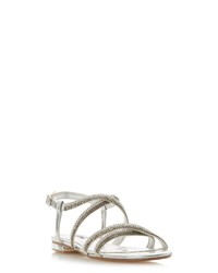 silberne flache Sandalen aus Leder von Dune London