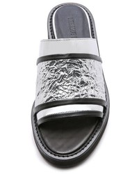 silberne flache Sandalen aus Leder von Helmut Lang